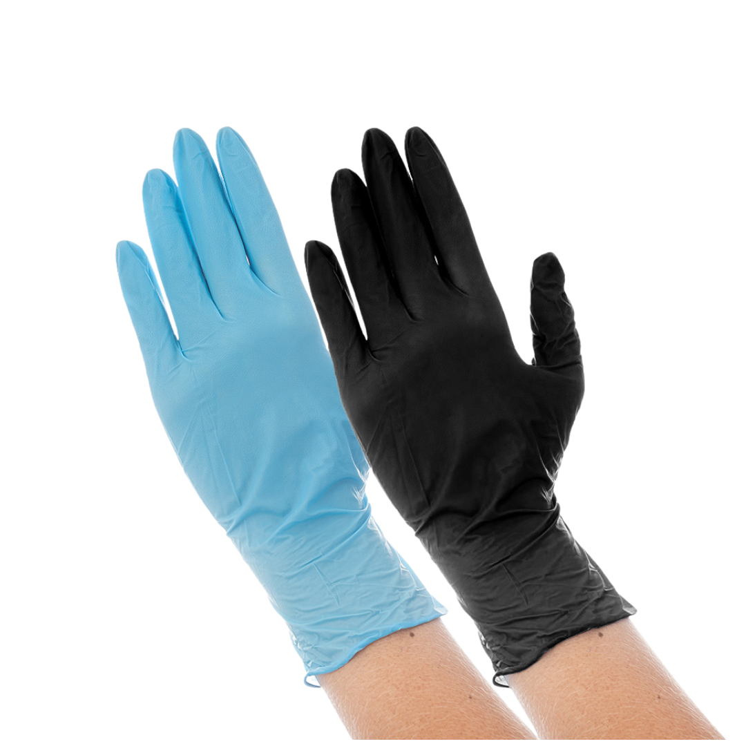 Guantes de Nitrilo azul y negro