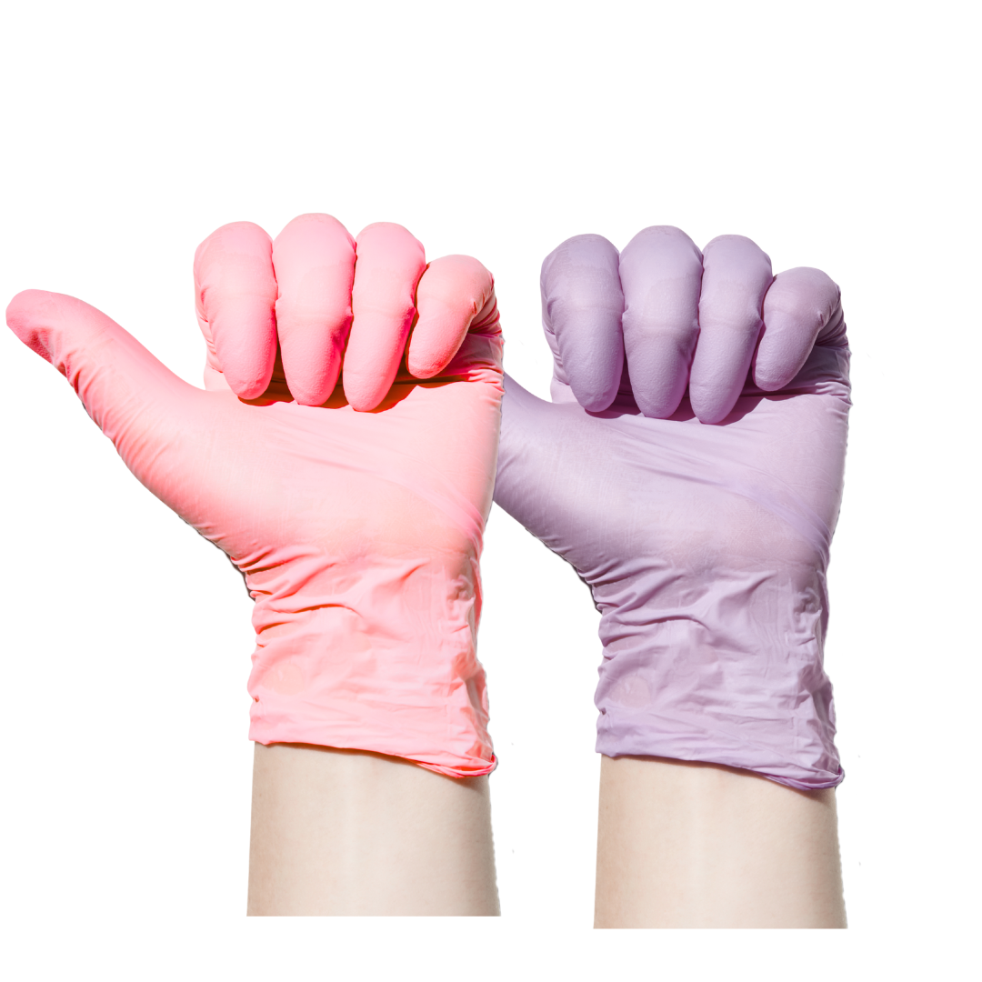 Guantes de Nitrilo rosado y lila